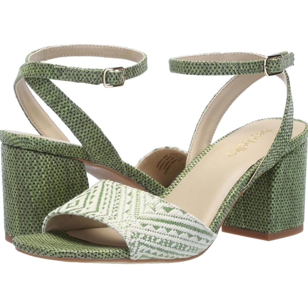 Seychelles Green Textured Sandals with Ankle Strap